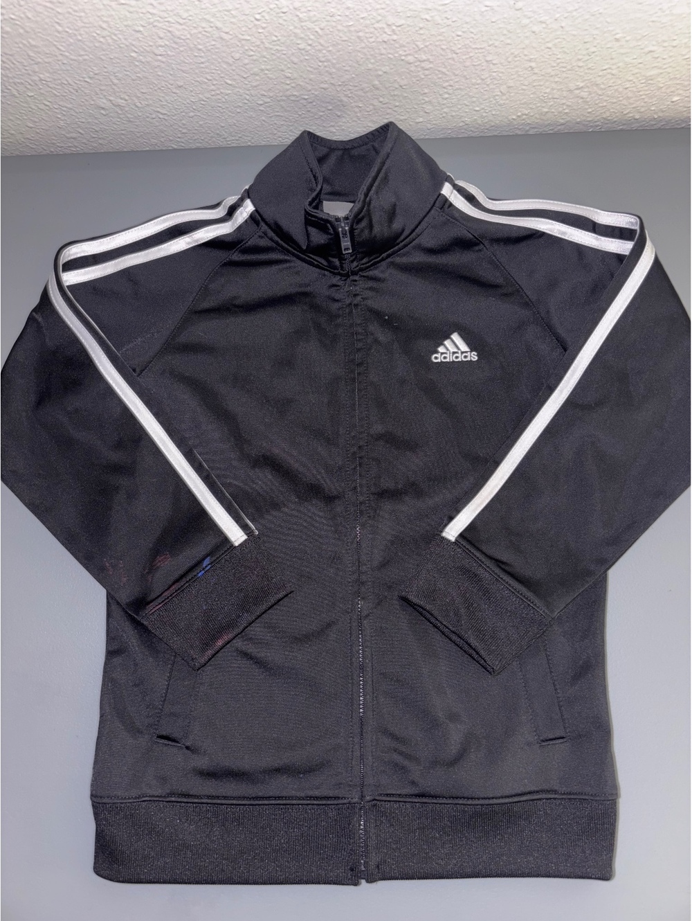 Adidas Kids Size 7 Black White 3 Stripe Full Zip Track Jacket Athletic